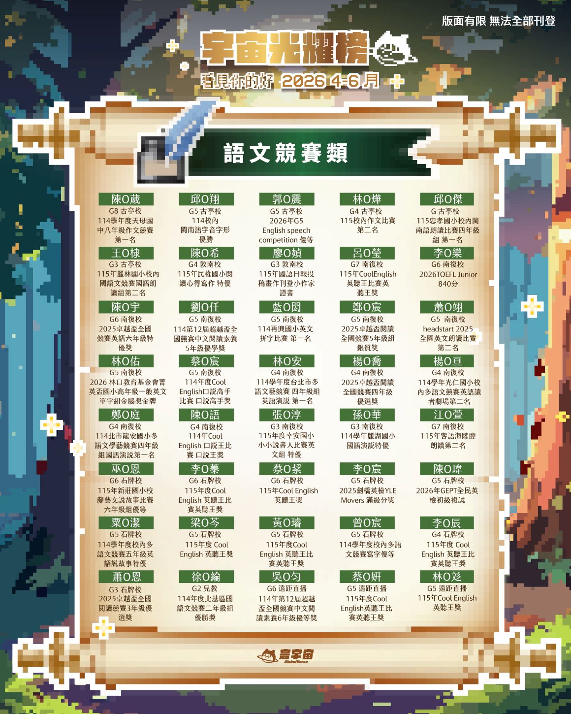 語文競賽榜單