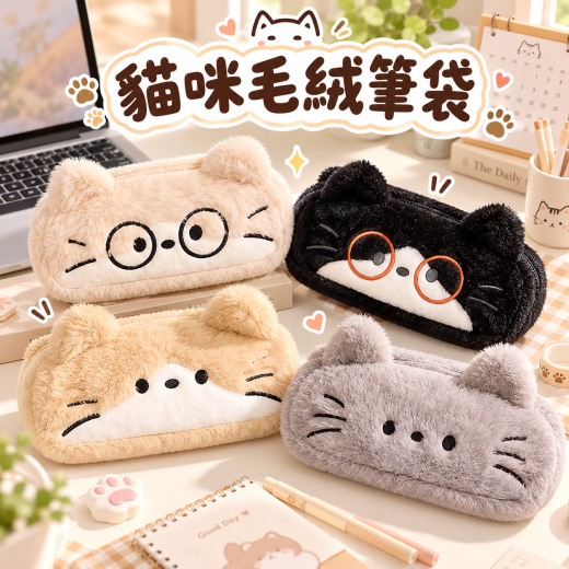 貓咪毛絨筆袋